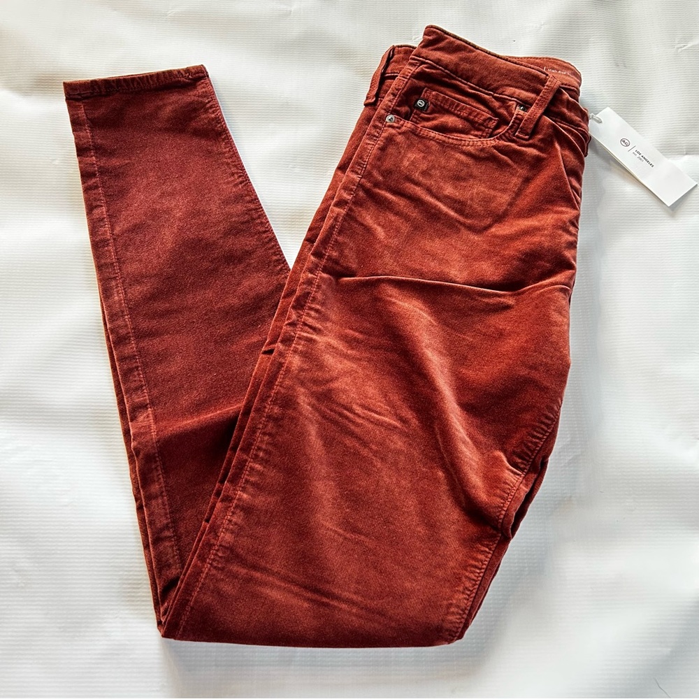 AG Adriano Goldschmied Farrah High Rise Skinny, Stretch Velvet, Dark Sangria, 29